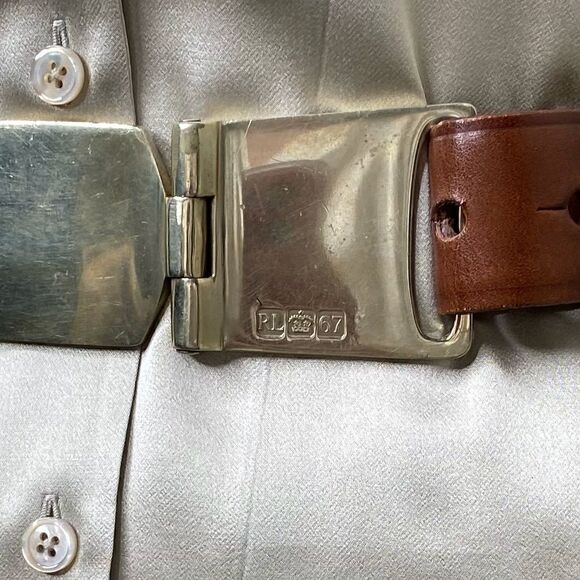 Ralph Lauren Anniversary Tan Bridle Hallmarked Silver-tone Hinged Buckle Belt